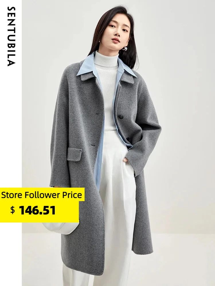 Top Trends: SENTUBILA Winter 100% Wool Coat For Women 2023 Simple Comfortable Warm Lapel Double-faced Woolen Long Jacket Overcoat W34O49911 Shoppable Styles