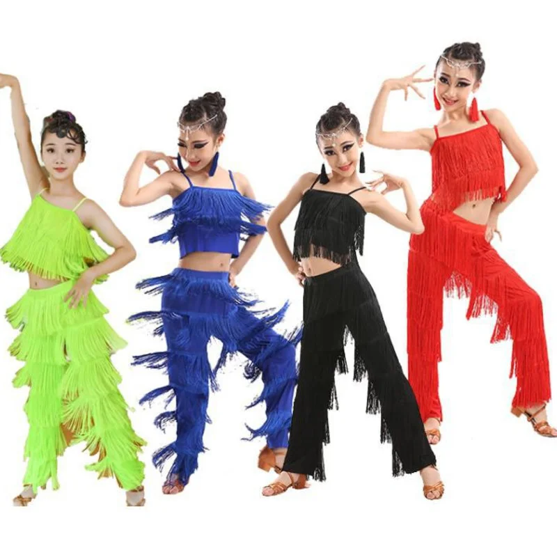 Top Trends: Kids Latin Dance Costumes Ballroom Plus Size Fringe Tassel Dress Pants Girls Sequin Salsa Samba Children Stage Outfits Costume Shoppable Styles