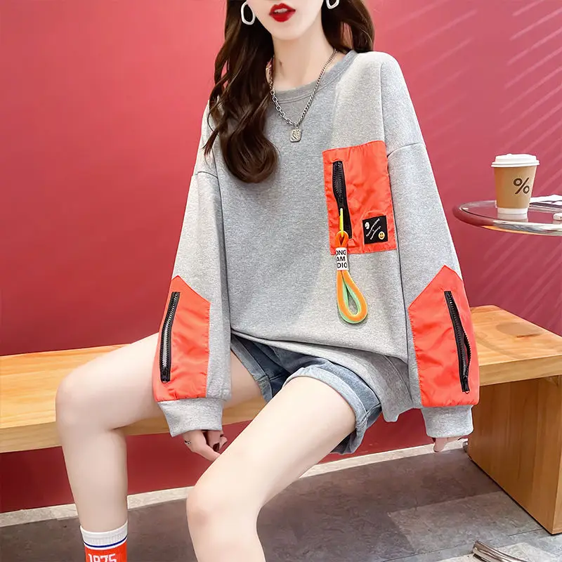 Top Trends: 2023 New Spring And Autumn Trend Personalized Contrast Color Zipper Korean Student Casual Loose Oversize Women's Sweater Shoppable Styles - Image 4