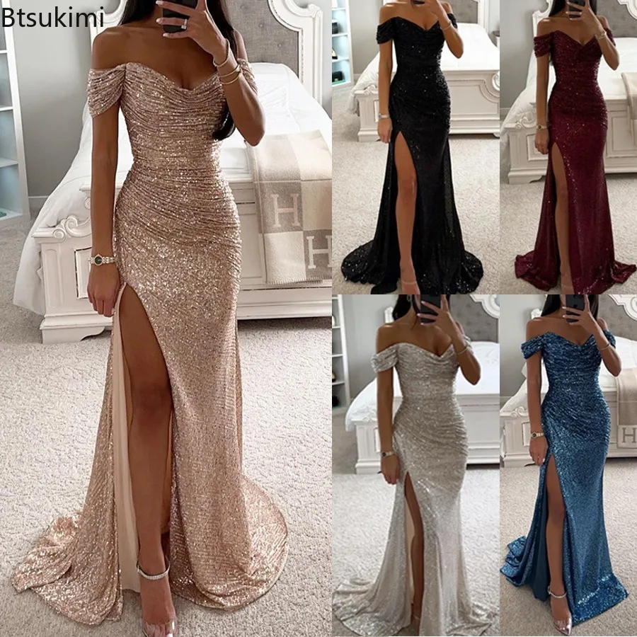 Top Trends: 2024 Women's Luxury High Split Club Party Evening Dress Sexy Banquet Slim Waisted Female Dress Elegant V-Neck Slim Long Dress Shoppable Styles