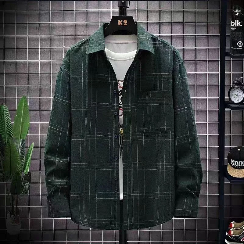 Top Trends: Autumn New Middle Young Men&#039;s Fashion Casual Cotton Matte Shirt Plaid Versatile Loose Lapel Neck Button Pocket Long Sleeved Top Shoppable Styles