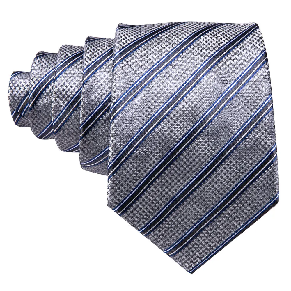 Top Trends: Barry.Wang Gray Business Silk Stripe Ties For Men Classic 8.5cm Wedding High Quality Handkerchief Cufflinks Sets Party Designer Shoppable Styles - Image 4