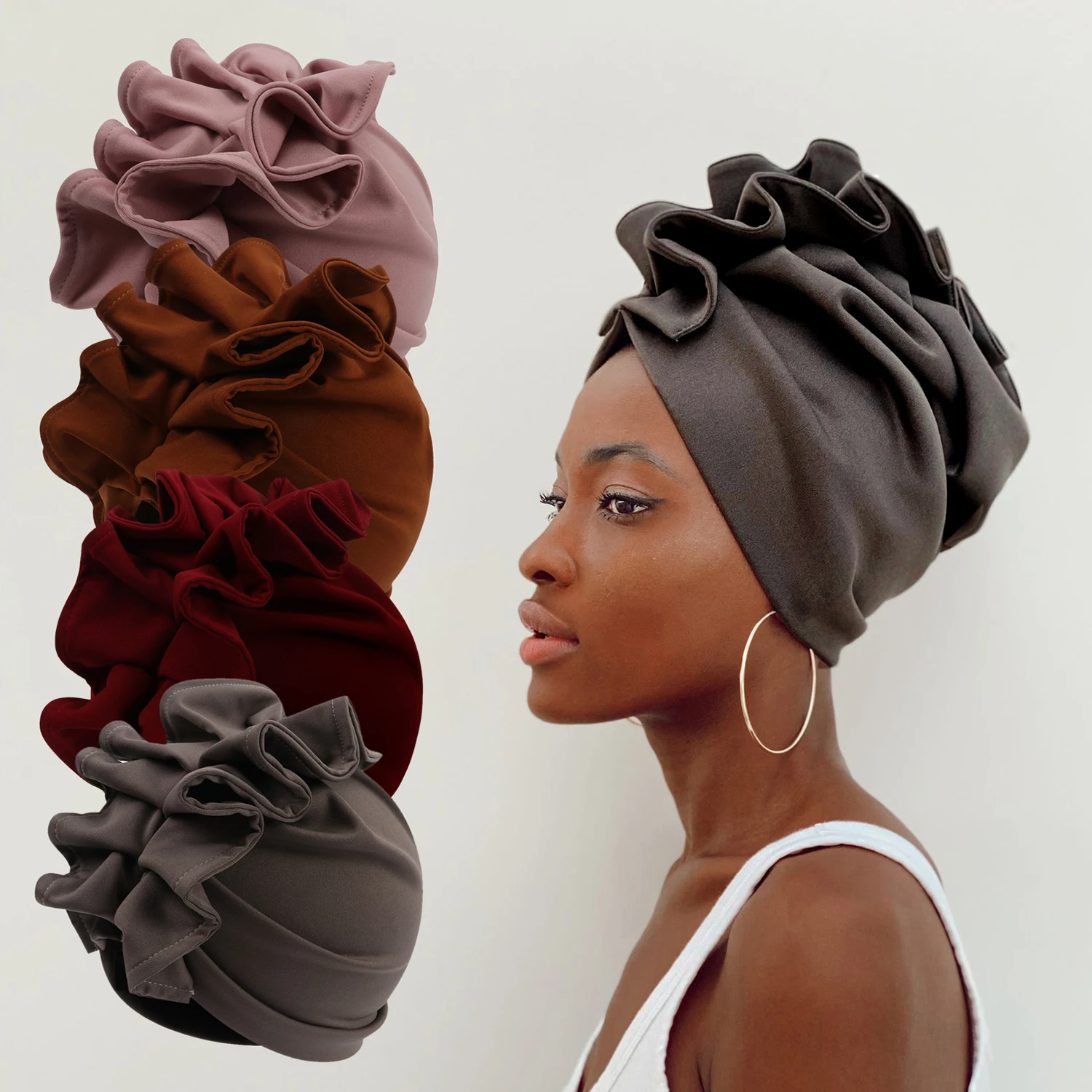 Top Trends: African Lady Head Wraps Soild Color Headscarf Bonnet Cancer Chemo Hat Muslim Turbans 2023 NEW Ruffled Turban Cap For Women Shoppable Styles