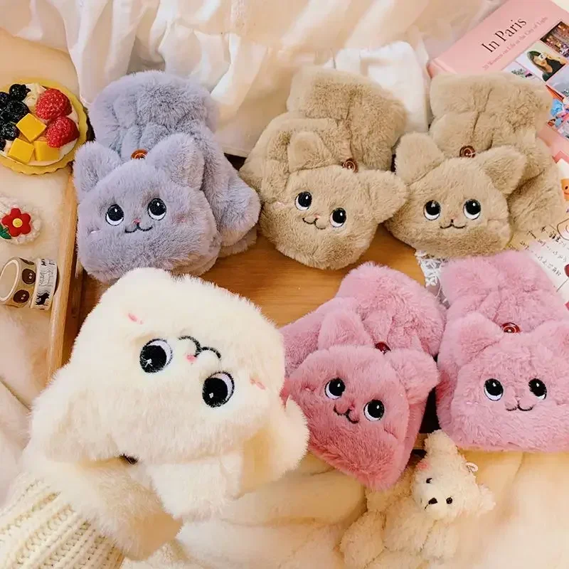 Top Trends: 5 Styles Women Cartoon Bear Cat Rabbit Gloves Fur Glove Winter Women Animal Ear Fold Plush Glove Fingerless Thicken Warm Mitten Shoppable Styles - Image 4