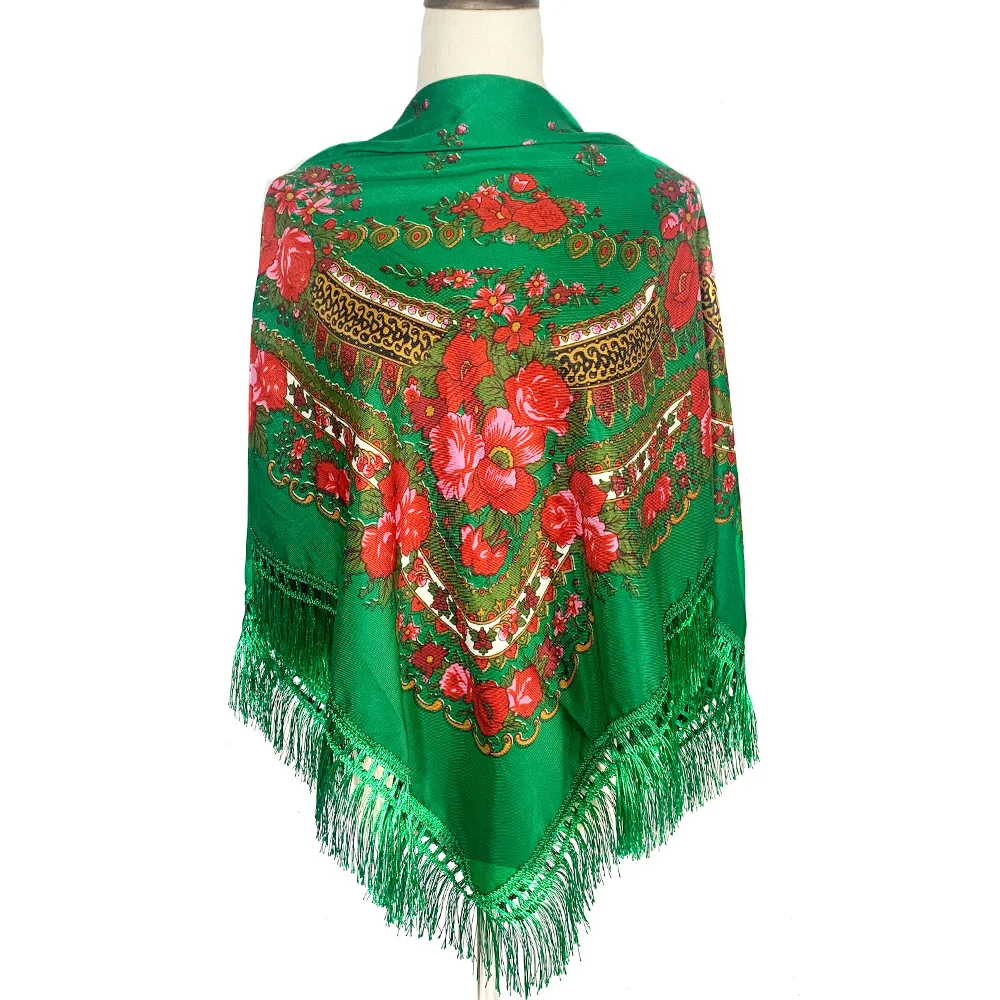 Top Trends: 120*120cm Russian Square Scarf Women Floral Print Bandana Ukraine Fringed Shawls Babushka Head Scarves Ethnic Travel Shawl Shoppable Styles