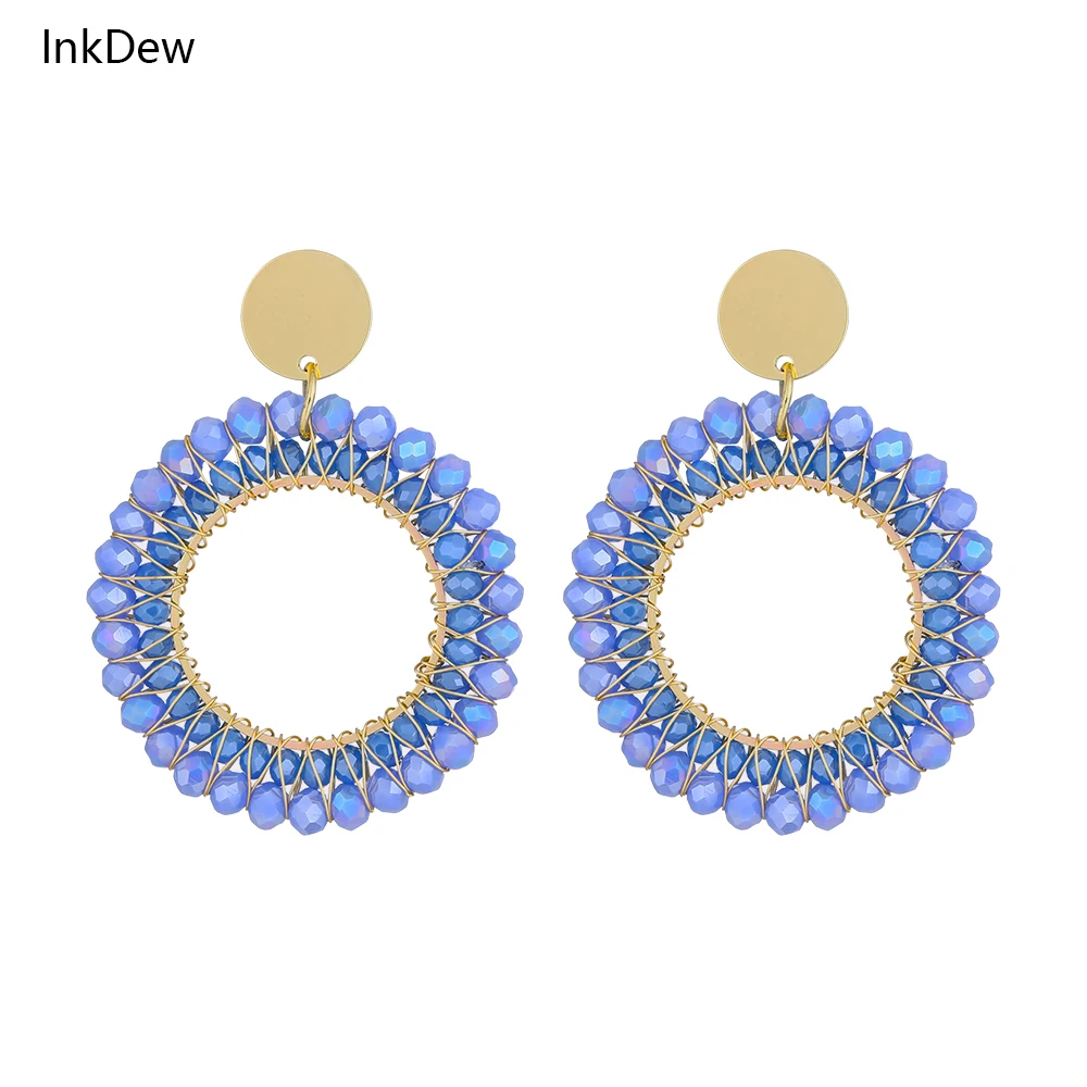 Top Trends: INKDEW Round Shape Drop Earrings For Women Wrapped Decorative Earrings Handmade Faceted Beads Crystal Big Earrings Jewelry EA069 Shoppable Styles