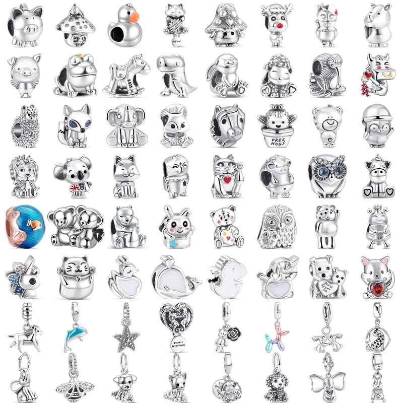 Top Trends: 925 Silver Cute Lovely Unicorn Cat Dog Koala Lion Pig Elephant Animal DIY Beads Fit Original Pandora Charm Bracelet Fine Jewelry Shoppable Styles