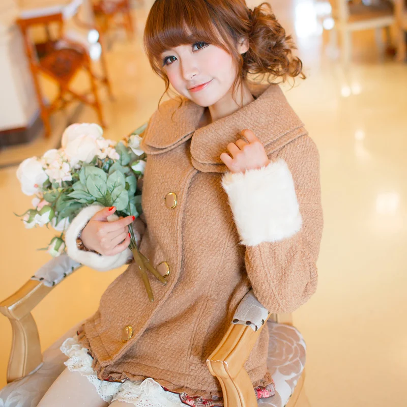 Top Trends: SALES Japan Liz Lisa Double Layer Collar Winter Thick Fleece Fur Sleeve Coat Outerwear Shoppable Styles