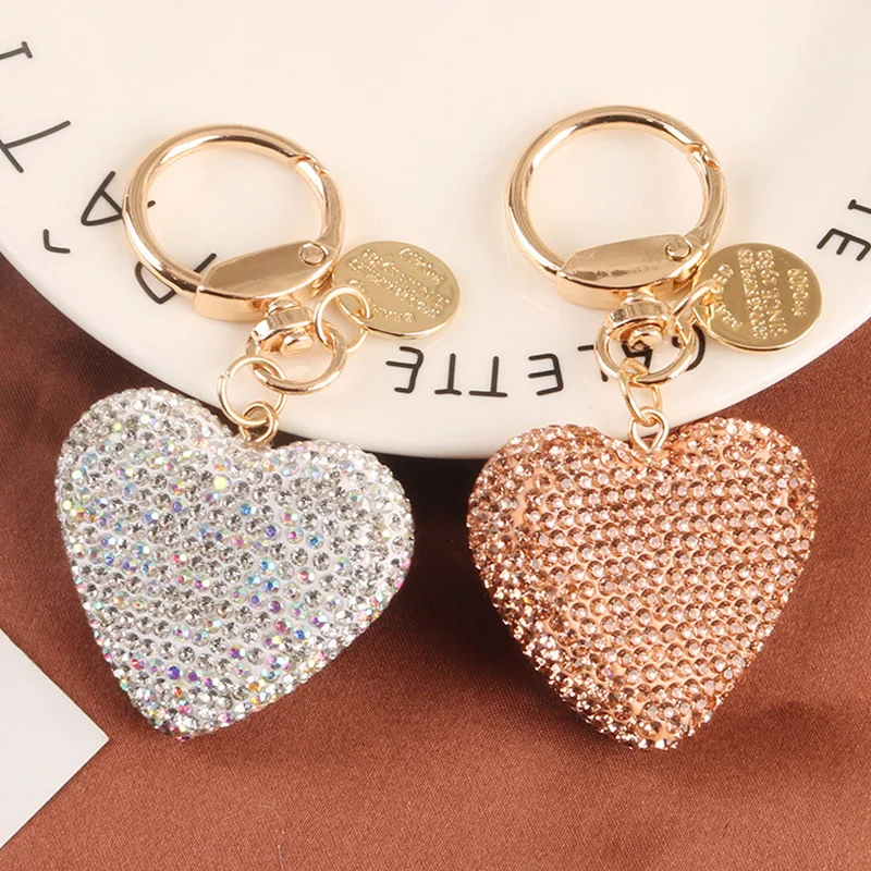 Top Trends: Full Rhinestone Heart Key Chains Women Handbag Pendant Keyring Solid Color Crystal Key Chain Couple Peach Heart Key Rings Shoppable Styles