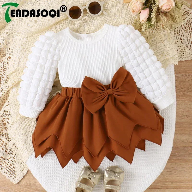 Top Trends: 3-24M Newborn Baby Girl Clothes Sets Plaid Bubble Pit Long Sleeve Tops+ Bowknot Layered Short Skirt 2Pcs Sets Kids Girls Outfits Shoppable Styles