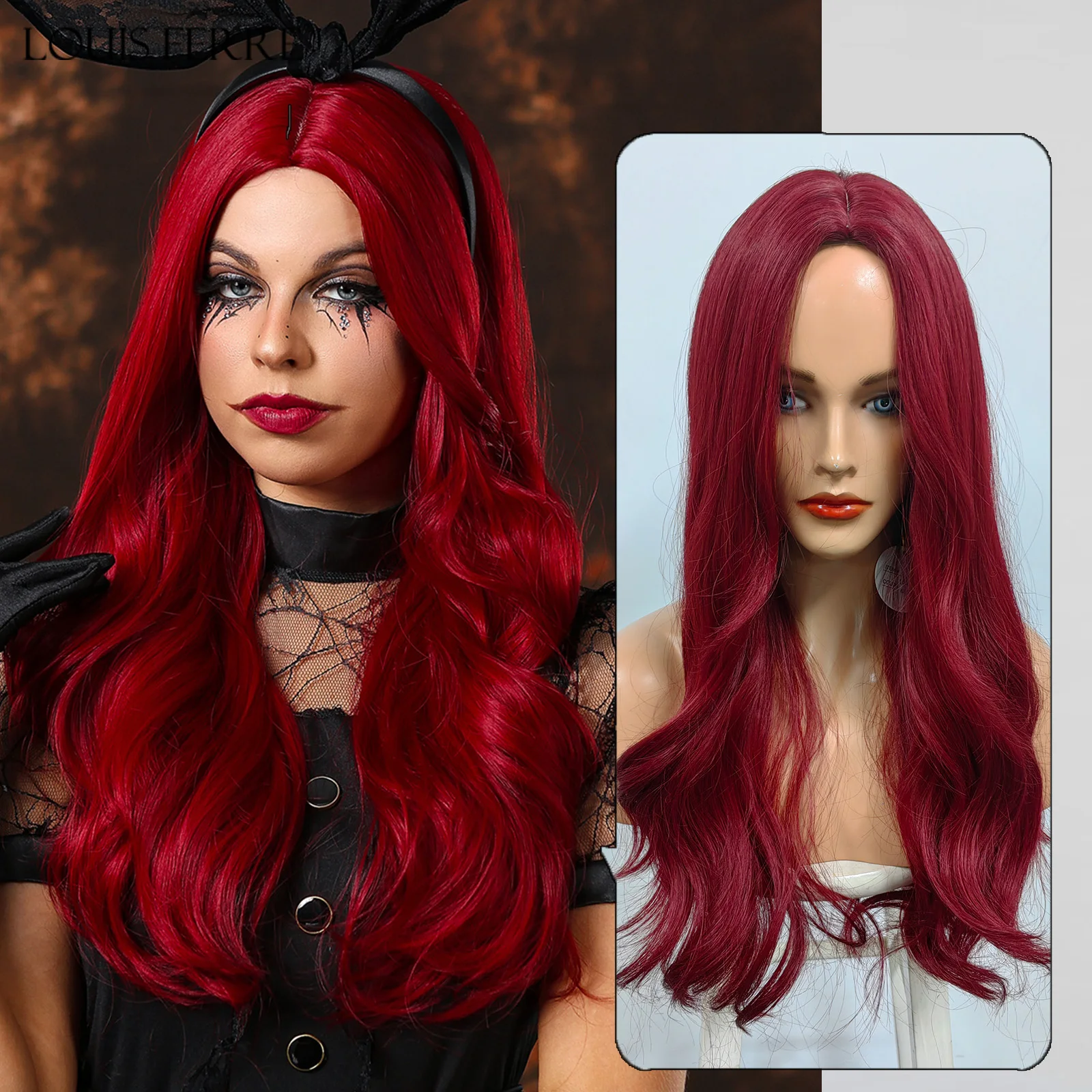 Top Trends: LOUIS FERRE Long Wavy Red Synthetic Wigs For Halloween Women&#039;s Hair Wigs For Daily Use Cosplay Natural Wave Heat Resistant Hair Shoppable Styles