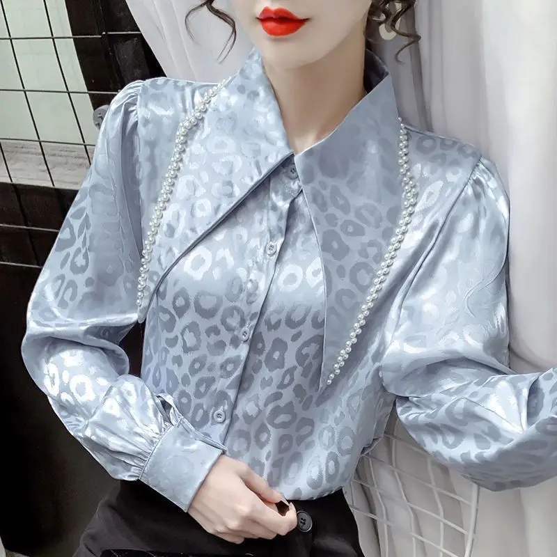 Top Trends: Women Clothing Chic Printed Solid Blouse Spring Autumn Long Sleeve Korean Fashion Loose All-match Shirts Offcie Lady Pearl Tops Shoppable Styles