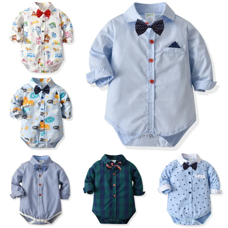 Top Trends: Cotton Baby Boys Bow Tie Plaid Shirt Romper Jumpsuit Outfits Newborn Infant Kids Long Sleeves Clothes 0-3Y Shoppable Styles