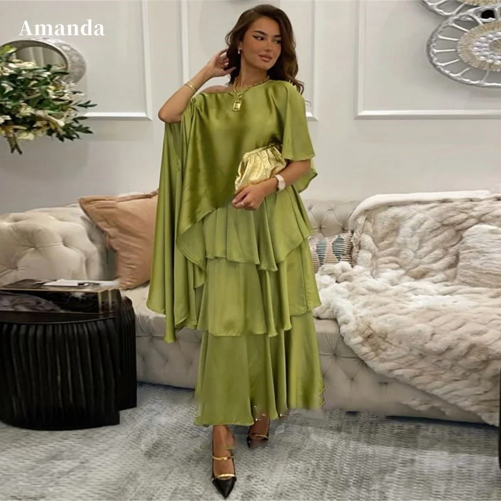 Top Trends: Amanda Romantic Matcha Green Prom Dress Sexy A-line Evening Dresses Grace Silk Chiffon فستان سهرة Elegant Cape Party Dress Shoppable Styles