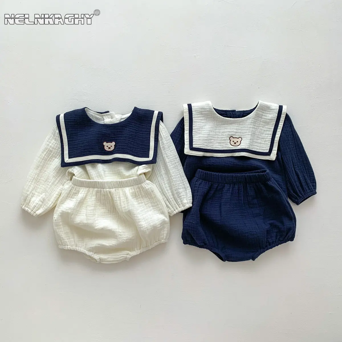 Top Trends: New In Autumn Kids Baby Girls Full Sleeve Naval Leader Bear Top T-shirts+ solid Shorts Toddler Infant Cotton Clothing Set 2pcs Shoppable Styles