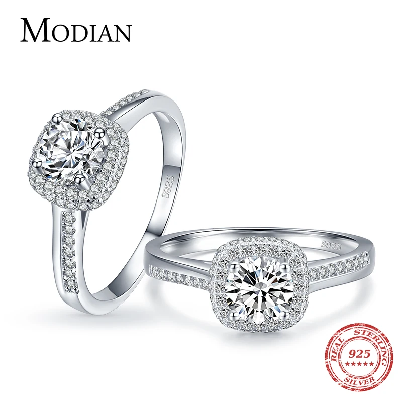 Top Trends: Modian Genuine 925 Sterling Silver Round Clear Cubic Zirconia Engagement Rings For Women Wedding Promise Statement Jewelry Gift Shoppable Styles