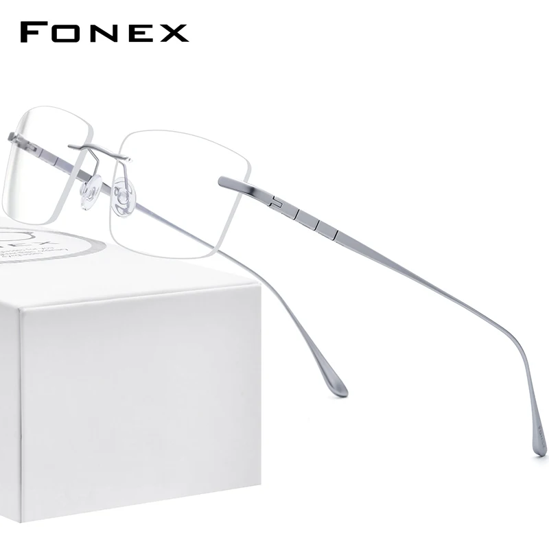 Top Trends: FONEX Pure Titanium Glasses Frame Men Rimless Prescription Square Eyeglasses 2021 Women Frameless Myopia Optical Eyewear 8555 Shoppable Styles