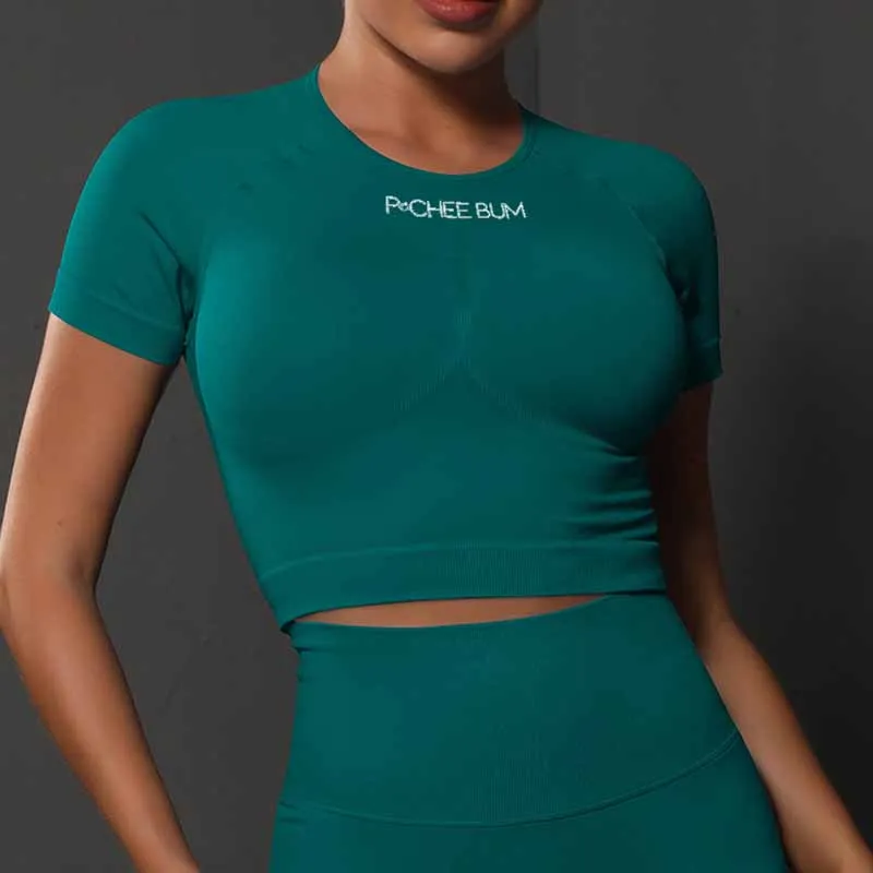 Top Trends: Pchee Bum Women Gym Seamless Shirts New Fashion Sports Fitness Crop Top Womens Ribber Round Collar Short Sleeve T-shirt Shoppable Styles