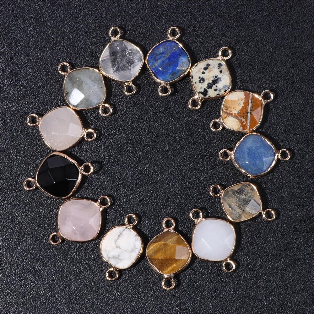 Top Trends: 14MM Natural Stone Connector Pendant Agat Quartzs Rhombus Shape Faceted Charms For Jewelry Making Necklace Bracelet Accessories Shoppable Styles