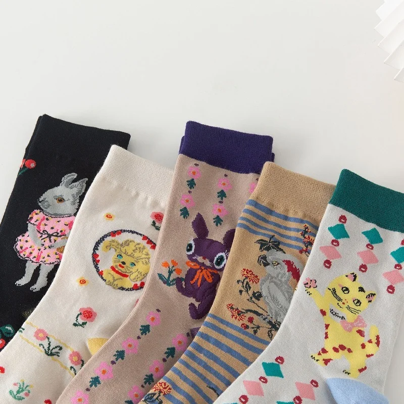 Top Trends: Korean Autumn And Winter New Animal Series Socks Women&#039;s Mid Tube Stockings Puppy Rabbit Cat AB Cute Female Socks Unisex Shoppable Styles