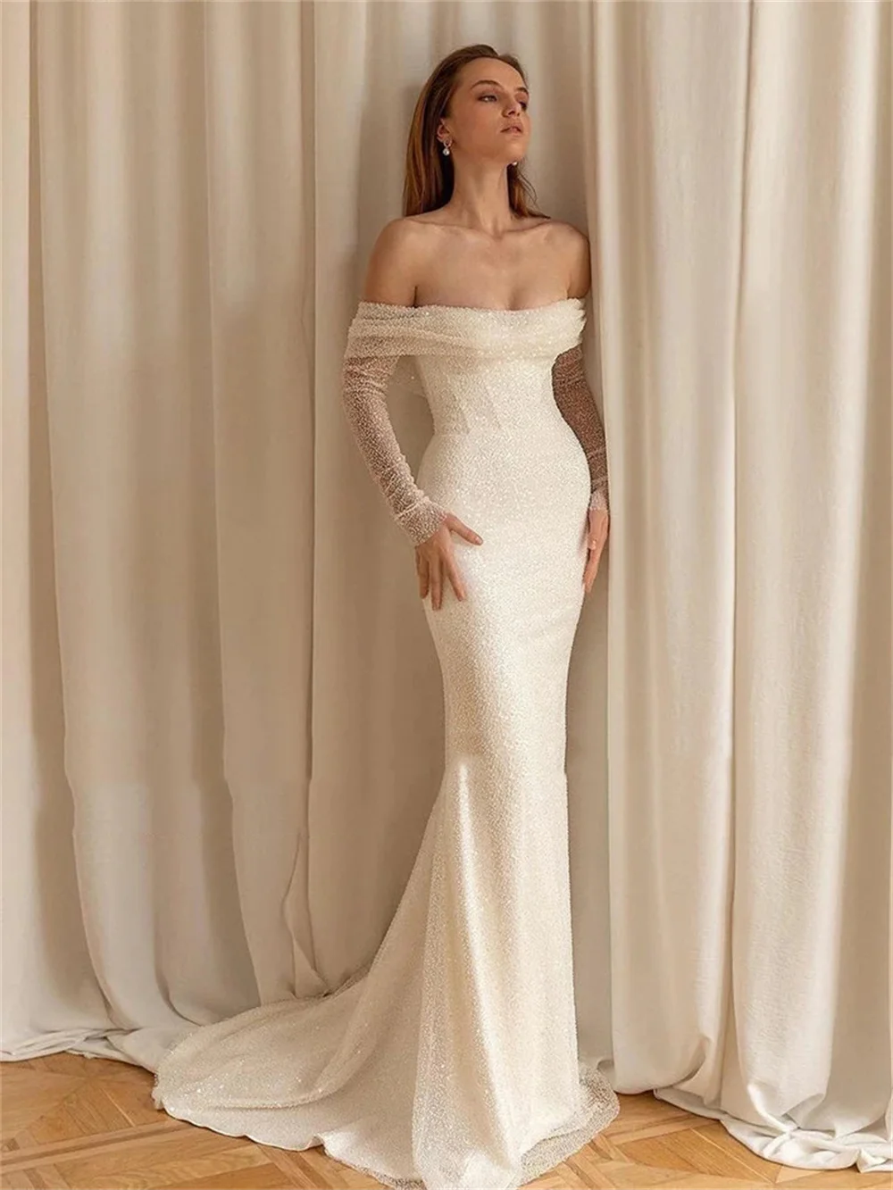 Top Trends: Sequins Mermaid Wedding Dresses With Detachable Train Bridal Gowns Off Shoulder Long Sleeves Corset Strapless Vestidos De Noiva Shoppable Styles - Image 6