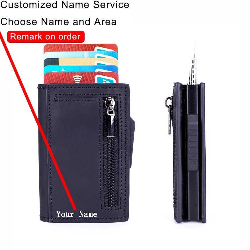 Top Trends: Custom Engraving Wallet Men Credit Card Holder RFID Blocking Anti-thief Leather Purse Card Wallet With ID Window Coin Pocket Bag Shoppable Styles