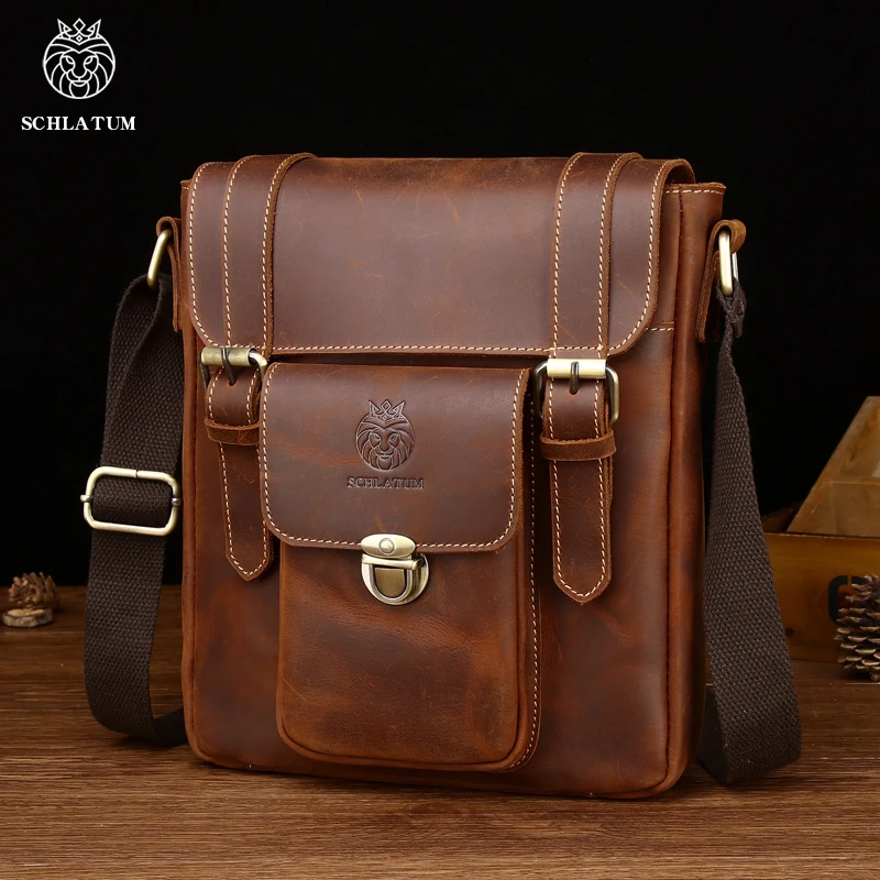 Top Trends: SCHLATUM Crazy Horse Genuine Leather Male Messenger Bags Vintage Brown Crossbody Bag Quality Fashion Shoulder Bag For Men Shoppable Styles