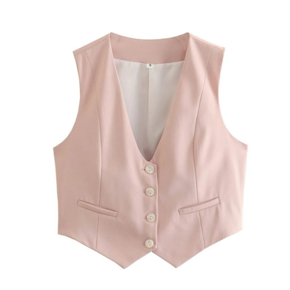 Top Trends: Single Breasted Sleeveless Vests For Women Suits Vest 4 Button V Neck Summer Female Waistcoat Shoppable Styles - Image 6