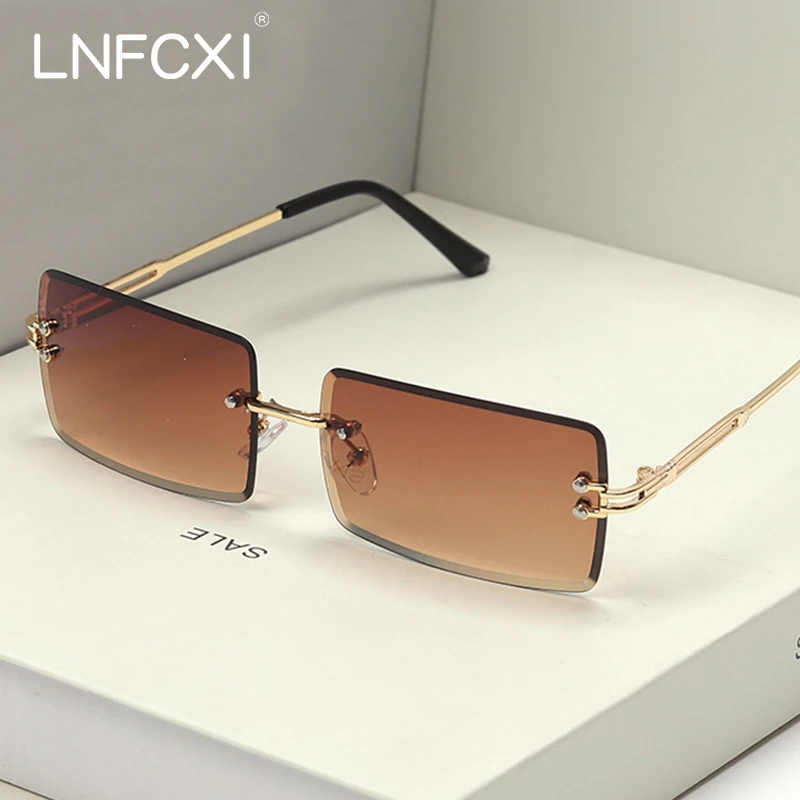 Top Trends: LNFCXI New Color Rectangle Rimless Gradient Sunglasses Women Men Frameless Small Shades Fashion Sun Glasses For Male Retro Shoppable Styles