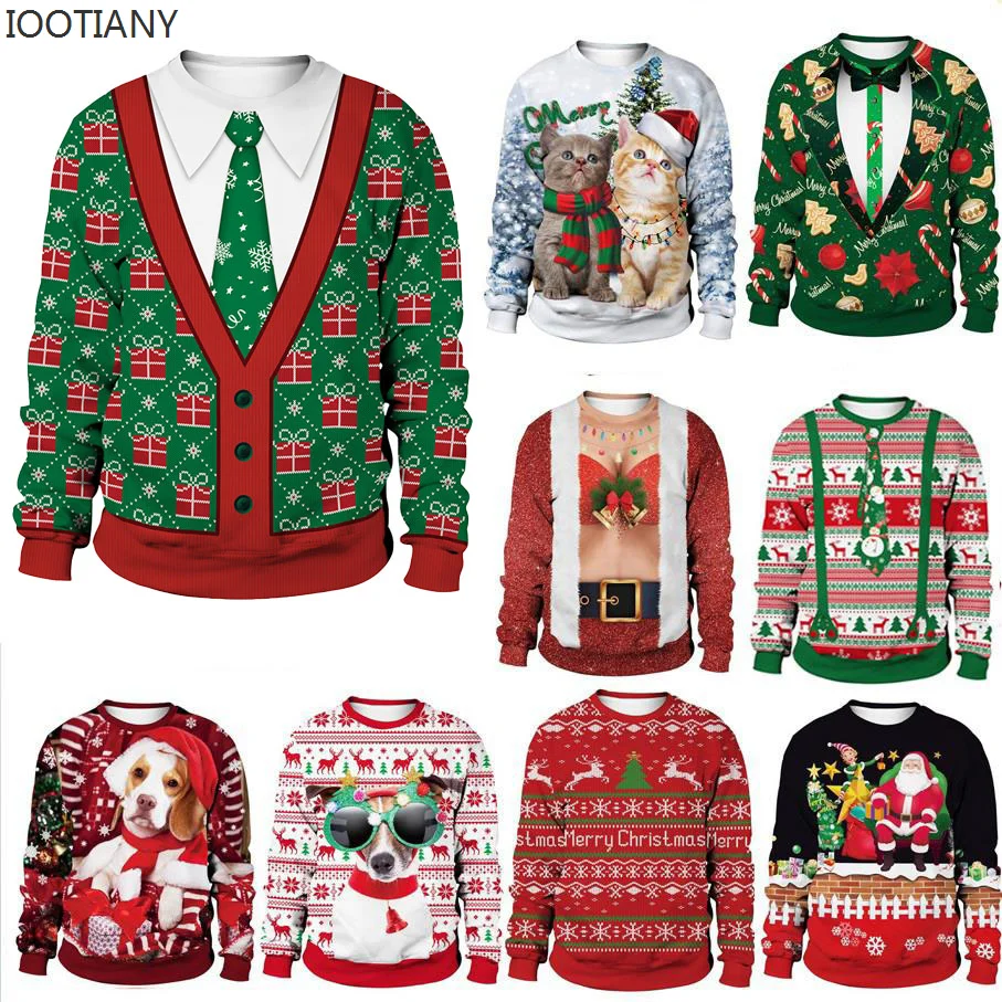 Top Trends: Green Women Men Ugly Christmas Sweatshirt Funny Cute Gifts Cats Santa 3D Printed Jumpers Tops Autumn Winter Xmas Sweatshirts Coa Shoppable Styles