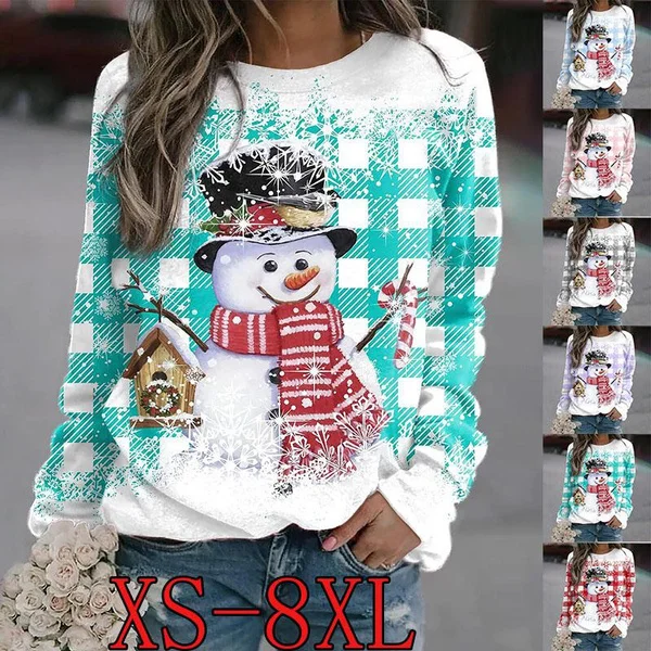 Top Trends: 2022 Women&#039;s Autumn Winter Christmas Top T-shirt Long Sleeve Round Neck Snowman Christmas Print Pullover S-6XL Shoppable Styles