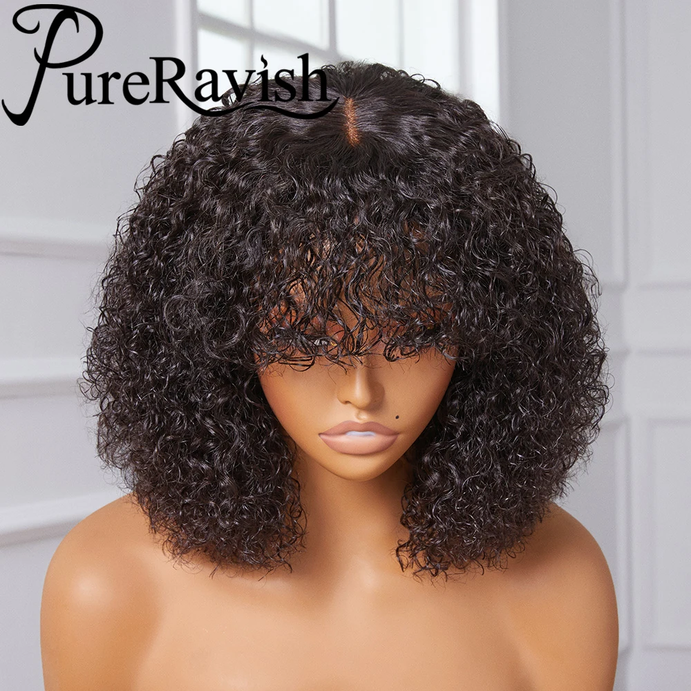 Top Trends: Natural Scalp Kinky Curly Bob Wigs With Bangs Human Hair Lace Top Curly Bob Wig Brazilian Remy Hair Glueless Wigs For Women Shoppable Styles