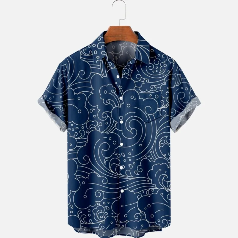 Top Trends: 2022 New Original Risk-Free Plant Blue And White Porcelain Wind 3D Printing Lapel Men's T-Shirt Top Hawaiian Beach Style Shoppable Styles