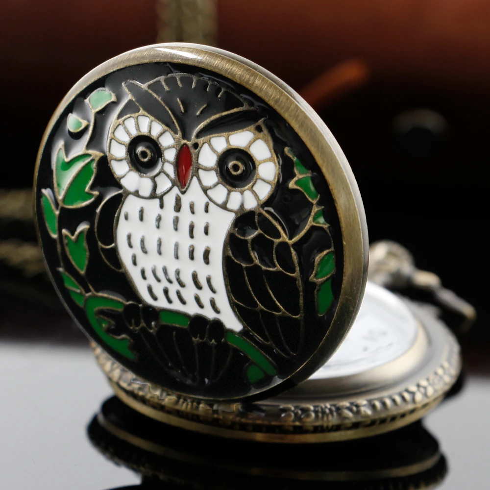 Top Trends: Bronze Colorful Owl 3D Shape Quartz Pocket Watch Ordinary Digital Chain Watch Vintage Steam Punk Pendant Necklace Jewelry Gift Shoppable Styles