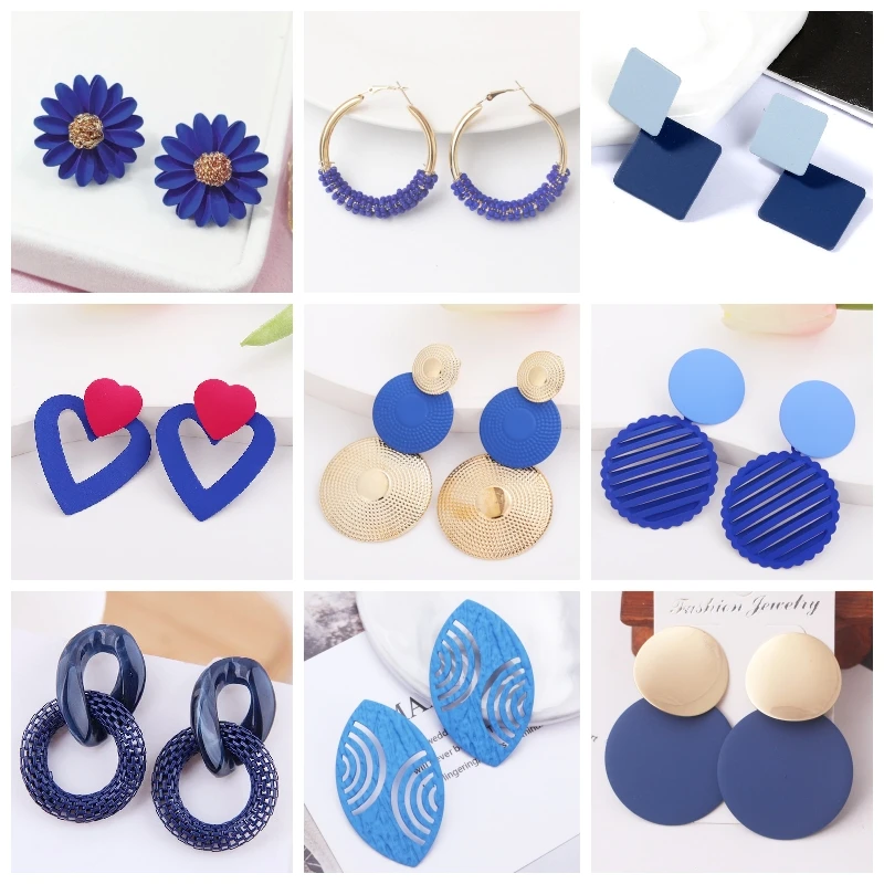 Top Trends: New Blue Color Geometric Earrings For Women Bohemian Flower Butterfly Pendants Female Dangle Earrings 2024 Aretes De Mujer Shoppable Styles