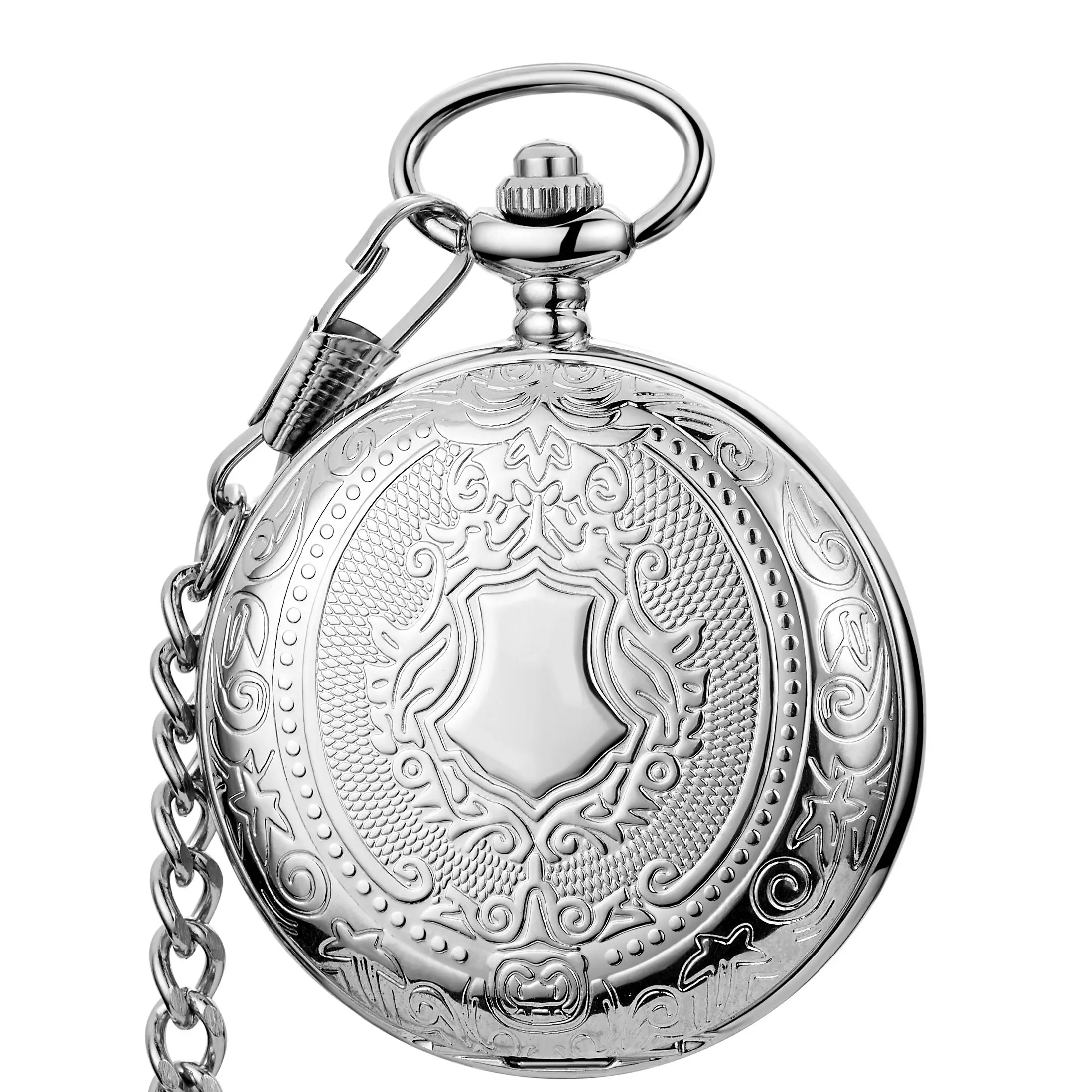 Top Trends: Unique Black Silver Pocket Watch Mechanical Hand-winding Fob Watch Smooth Case Roman Numerals Dial Retro Clock Chain Pendants Shoppable Styles