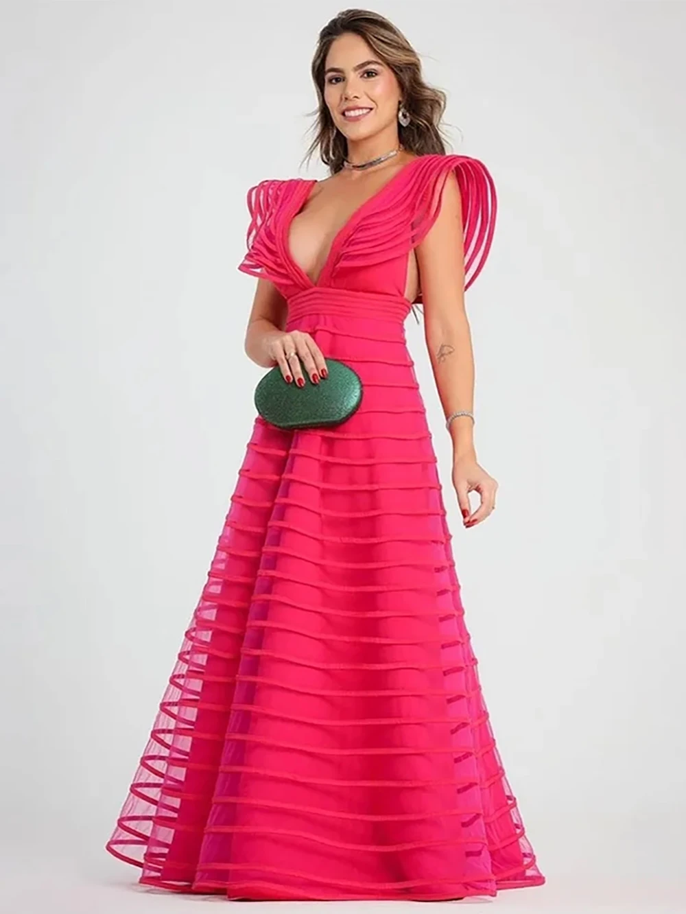 Top Trends: Verngo Fuschia A Line Long Evening Dresses V Neck Cap Sleeves Floor Length Prom Dress Women Party Special Occasion Dress Shoppable Styles - Image 5