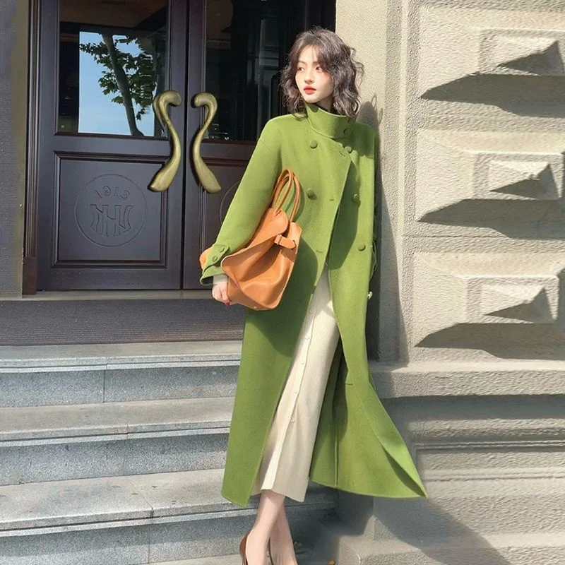 Top Trends: 2023 Autumn Winter New Fashion Hepburn Style Mid Length Women&#039;s High End Temperament Pink Green Loose Korean Edition Woolen Coat Shoppable Styles