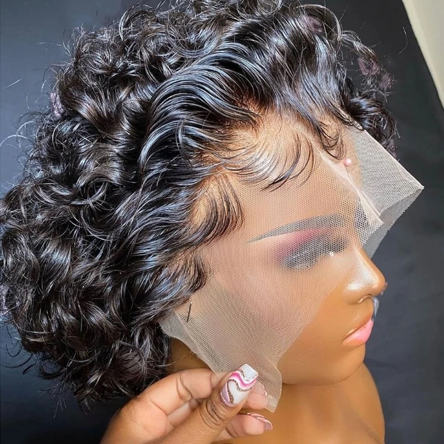 Top Trends: Pixie Cut Wig Short Bob Curly Human Hair Wigs Perruque Bresillienne Cheap 13X1 Transparent Lace Wig Water Deep Wave Human Hair Shoppable Styles