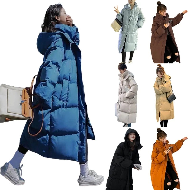 Top Trends: Women's Hooded Long Puffer Coat Winter Thickened Down Zipper Padded Coat Outwear With Pockets Gifts Dropship Shoppable Styles