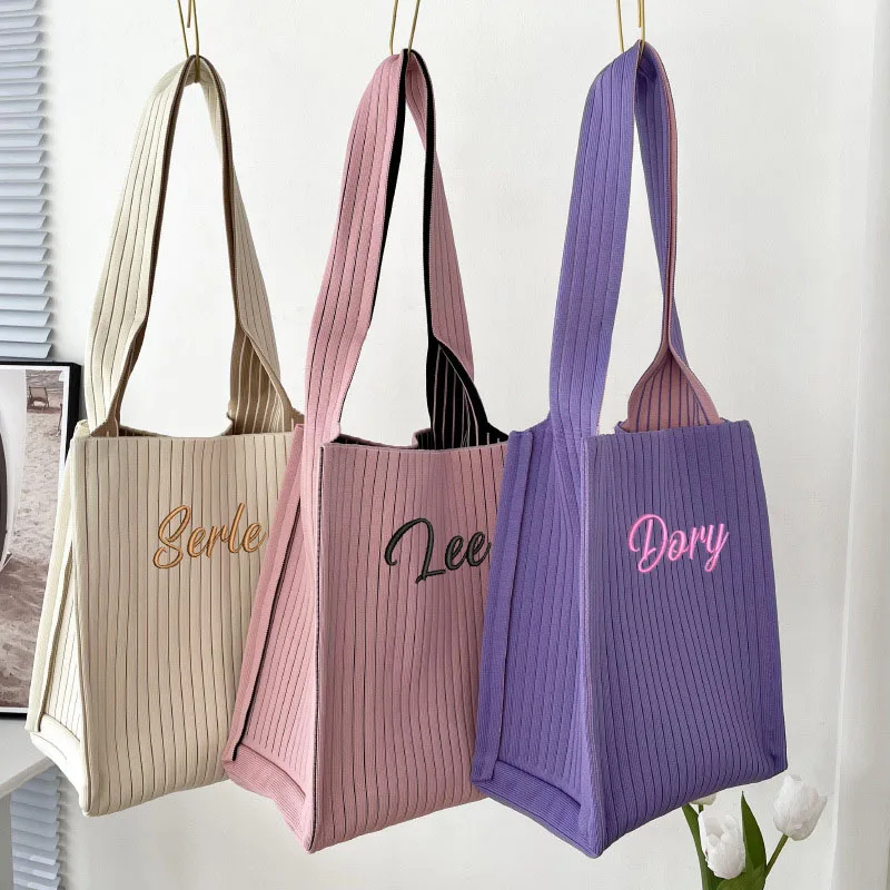 Top Trends: Personalized Design Canvas Hand Bag Custom Embroidery Simple Versatile Large Capacity Striped Shoulder Tote Bag Shoppable Styles