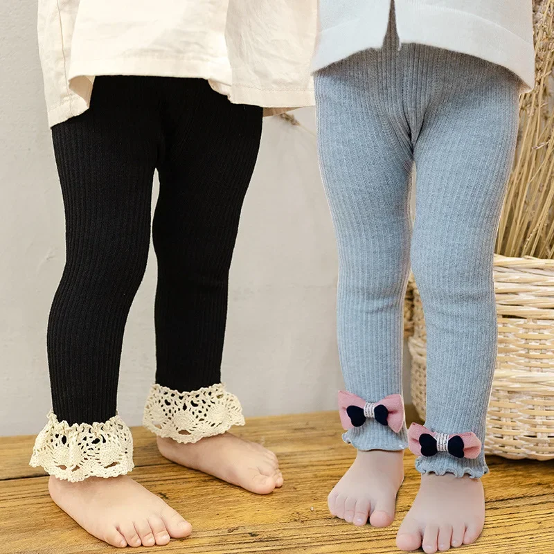 Top Trends: Baby Girl Leggings Ribbed Pants Kid Girls Cotton Soft Elastic Trousers Bow Lace Legging Toddler Casual Knit Leggins Shoppable Styles