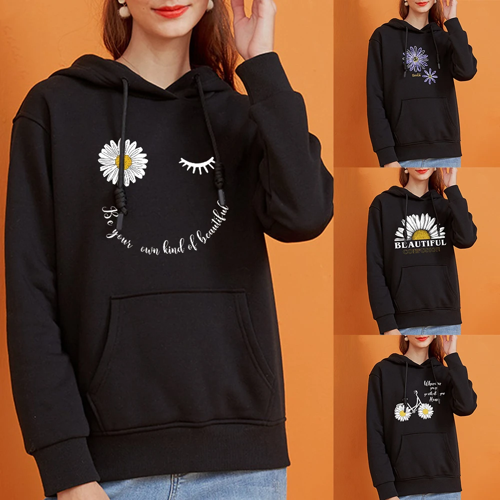 Top Trends: Fashion Brand 2021 Spring And Autumn Fresh Little Chrysanthemum Print Pattern Hoodie With Hood Warm Sweatshirt Casual Hoodie Shoppable Styles