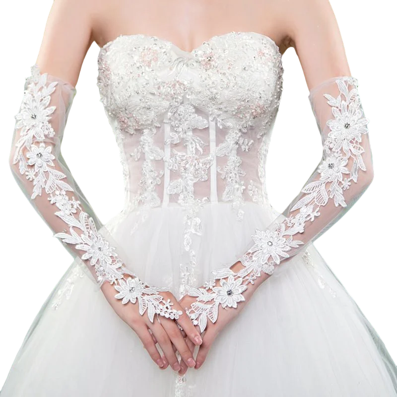 Top Trends: Pretty Wedding Banquet Long Gloves Floral Lace Applique Opera Length Fingerless Bridal Gloves Wedding Accessories Mariage Shoppable Styles