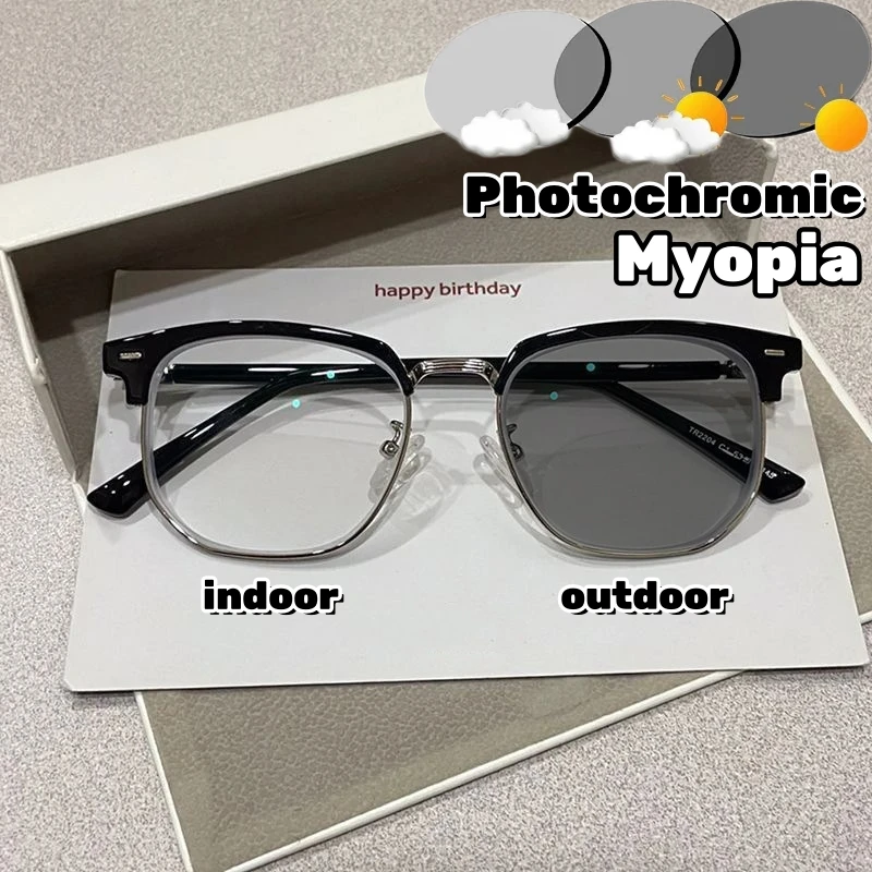 Top Trends: Photochromic Half Frame Myopic Glasses Outdoor Color Changing Near Sight Eyeglasses Anti-Blue Light Short Sight Eyewear Shoppable Styles