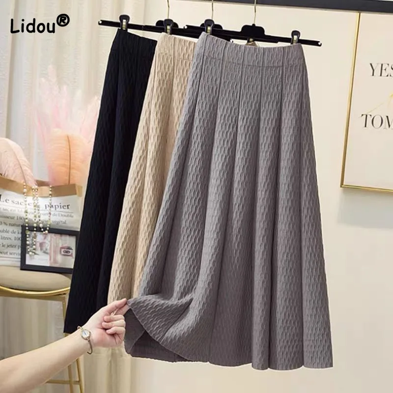 Top Trends: Fashion Temperament Knitted Pleated Skirt For Female Autumn Winter Korean All-match High Waist Solid Skirts Women&#039;s Clothing Shoppable Styles