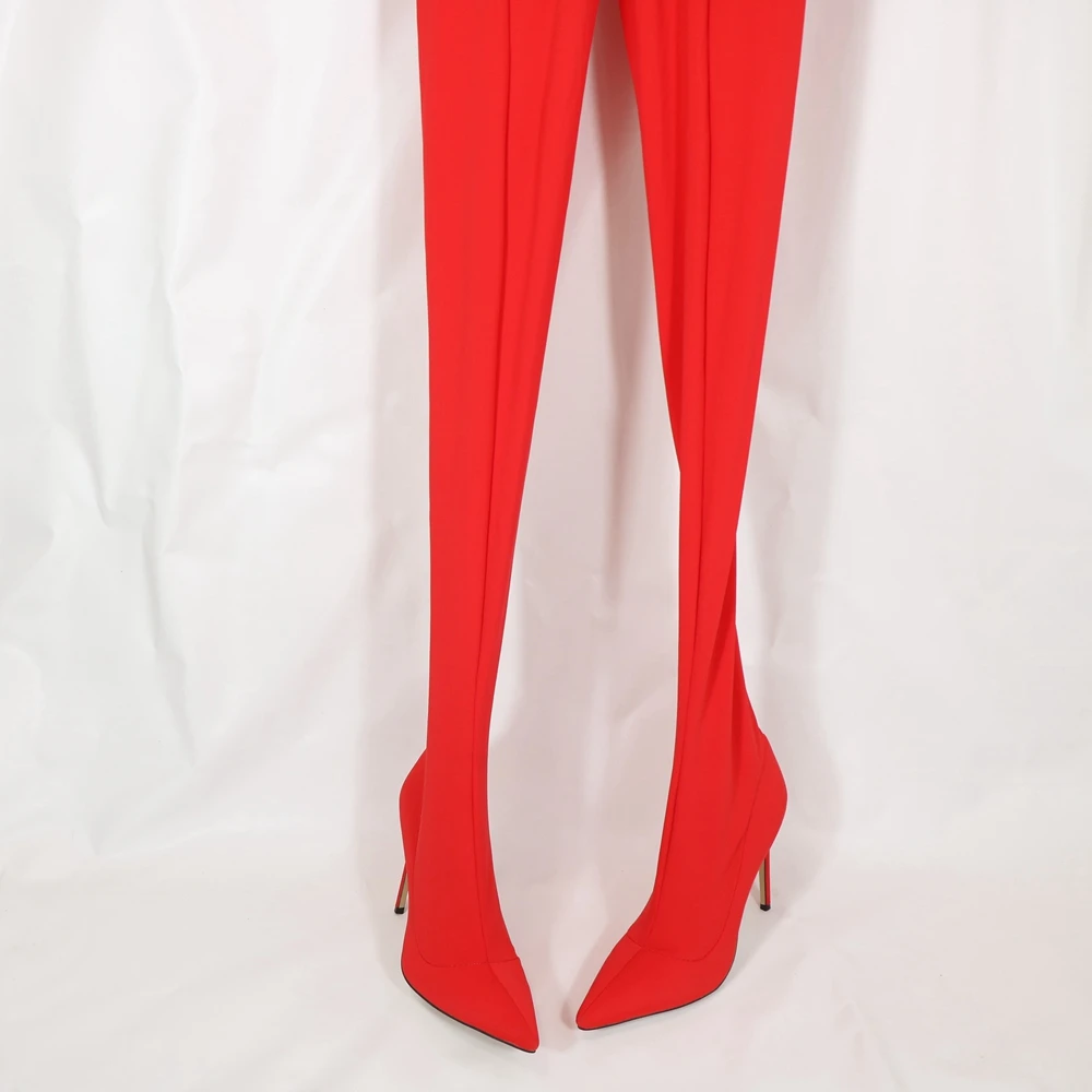 Top Trends: Sorbern Red Strechy Body Suit Long Gloves High Neck Stilettos Catsuit Custom To Body Pointed Toe Legging Boot 5 Figners Gloves Shoppable Styles - Image 5