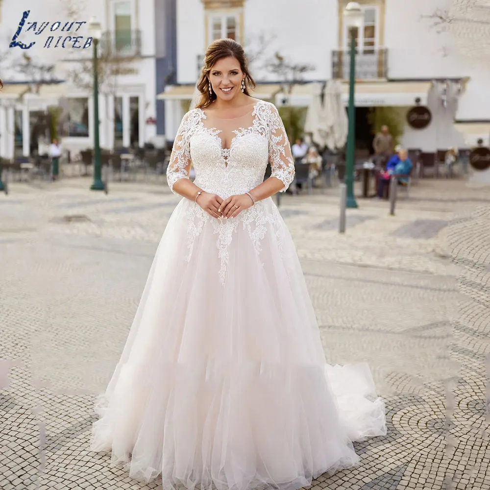 Top Trends: LAYOUT NICEB Classic Plus Size Women Wedding Dress 2024 Romantic O-Neck Three Quarter Sleeves Bride Gowns A-Line Robe De Mariée Shoppable Styles