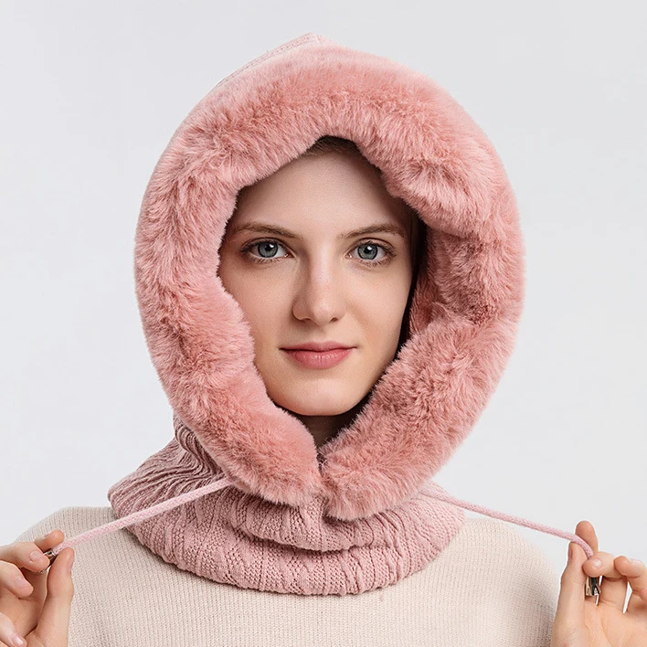 Top Trends: 3in1 Thicken Fleece Hat Women Knitted Fluffy Scarf Full Face Mask Hood Winter Warm Outdoor Ski Windproof Plush Beanies Bonnet Shoppable Styles - Image 2