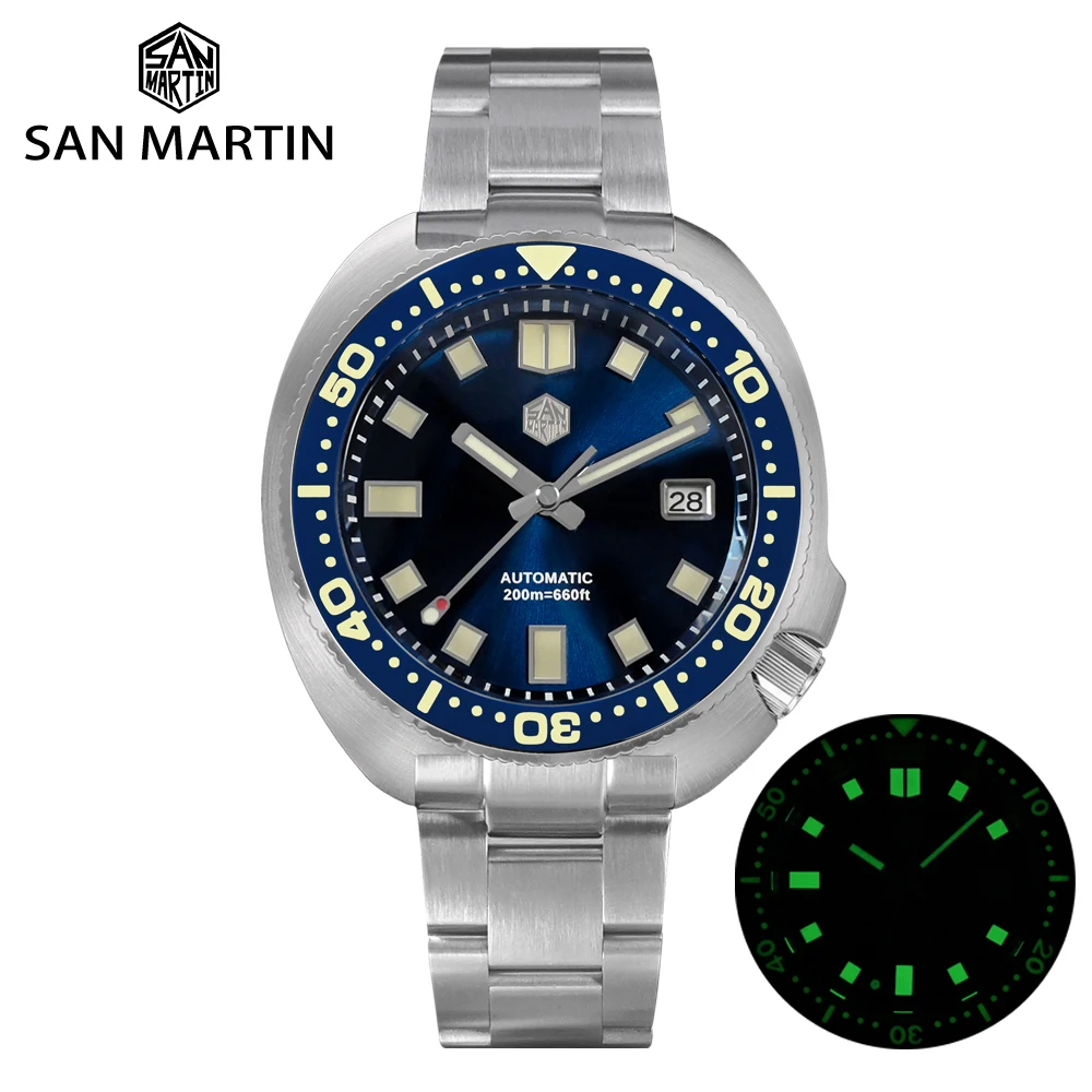 Top Trends: San Martin Luxury Men Watch 44mm New Turtle Diving NH35 Automatic Mechanical Sapphire Bracelet 20 Bar Luminous Relojes часы Shoppable Styles